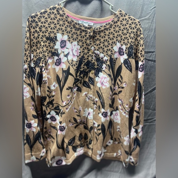 Isaac Mizrahi Live long Tan & Black Cardigan size S - Picture 5 of 7